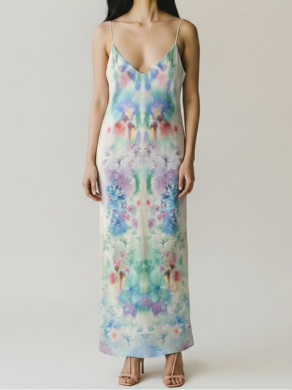 AFRM Alyson Mesh Panel Maxi Dress Blur Blossom Colorful Bodycon XL NWT